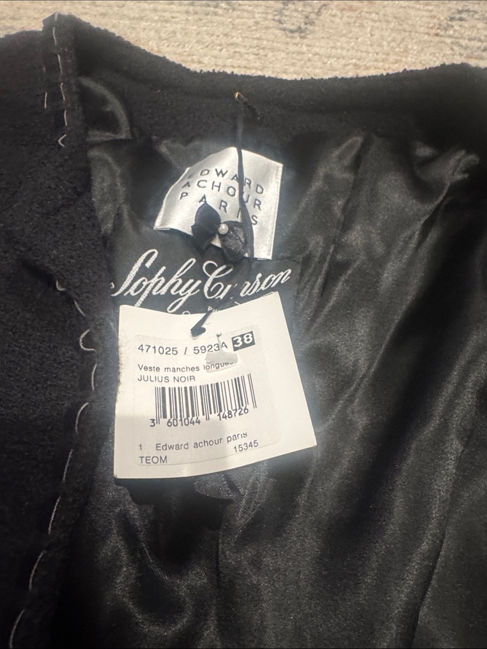 Edward Achour NWT Sophy Curson Cropped Bouclé Pocket Blazer in Black - Picture 5 of 5